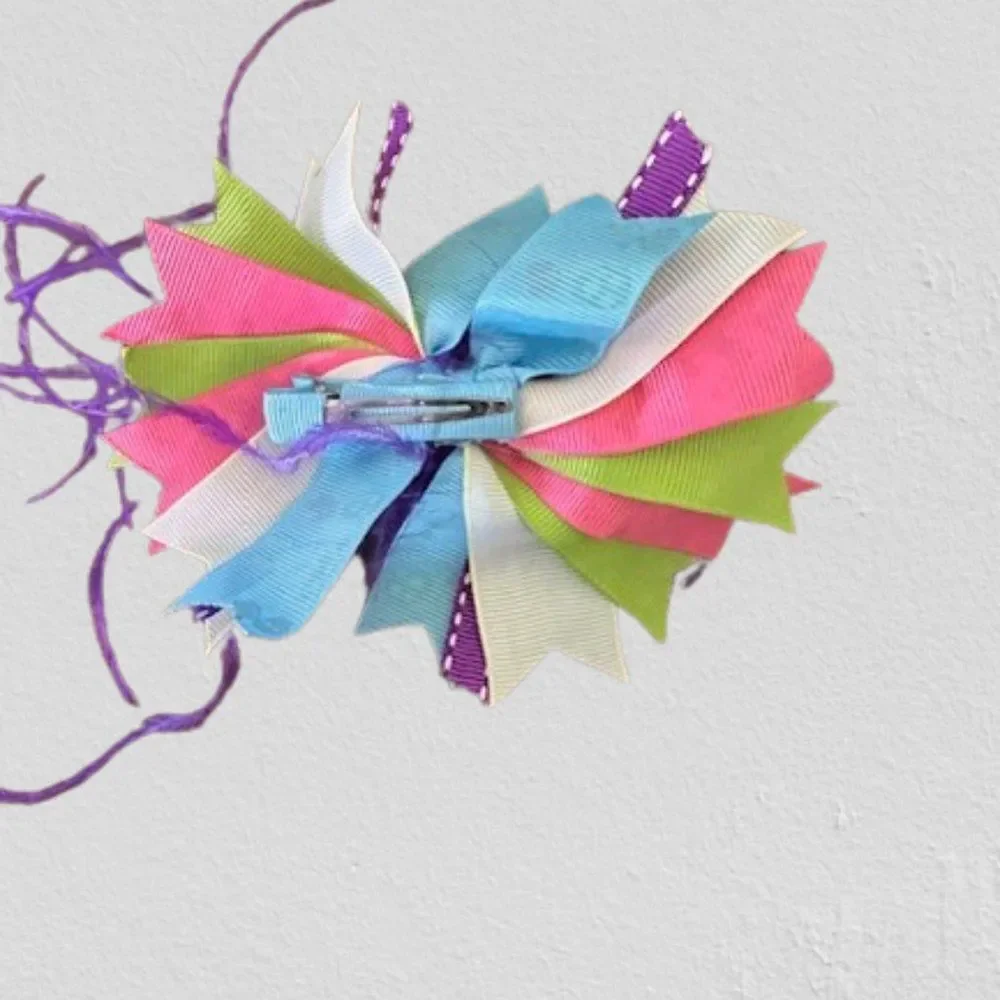 Blue & Purple Easter Feather Deluxe Bow   5B4525  Handmade Boutique